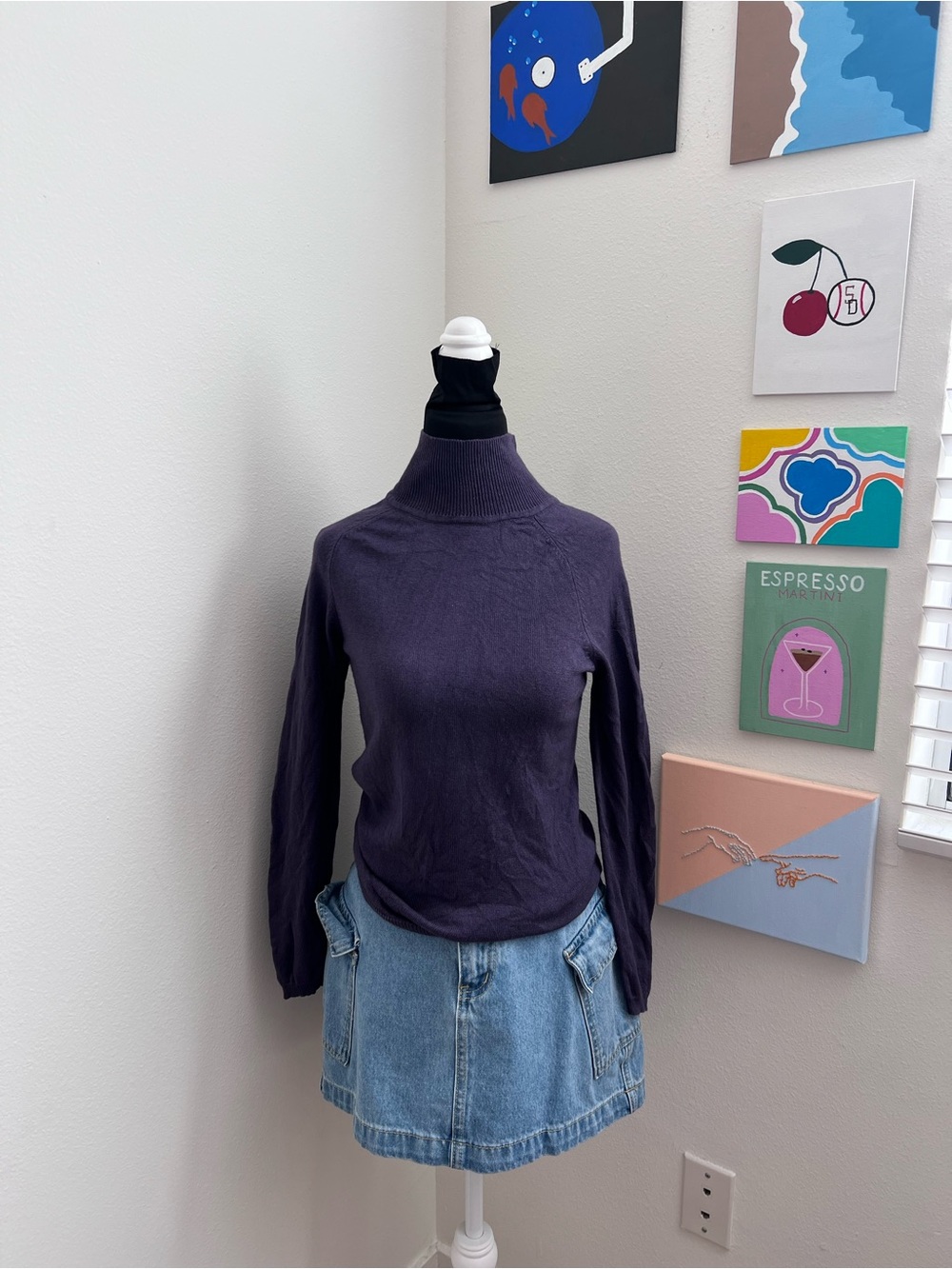 Plum Silk Cashmere Turtleneck Sweater – Minimalist Lightweight Knit – Size Small